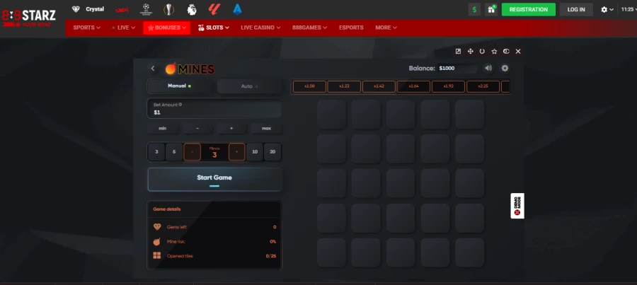 Mines 888starz overview